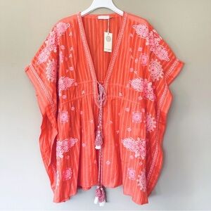 NWT Ramy Brook Swim Coverup Women M/L $295 Kristos Tassels Embroider Orange Pink